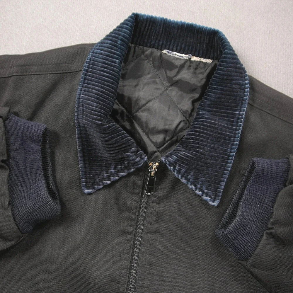 Corduroy Collar Quilted Lined Men Jacket XL Work Utility Nylon Chore Black